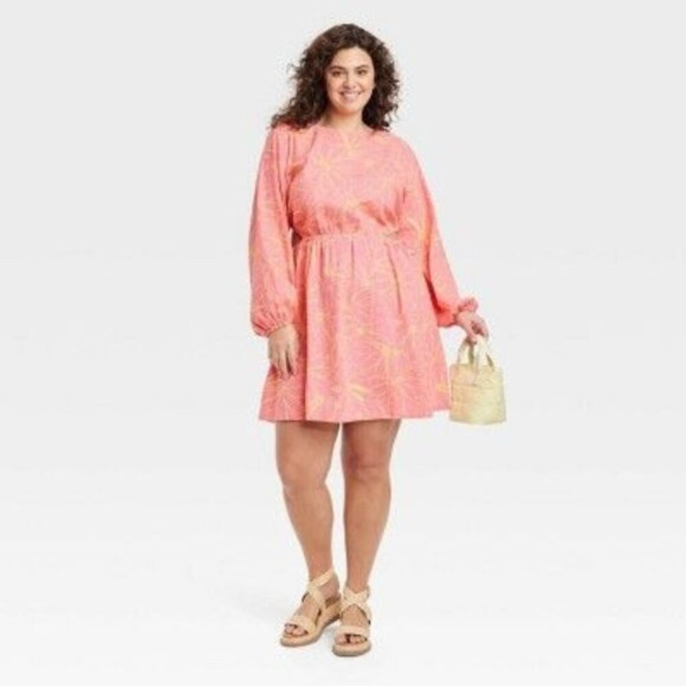 Women's Balloon Long Sleeve Mini A-Line Dress - Universal Thread™ Pink Floral XX